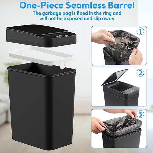 Bathroom Trash Can with Lid, 2 Pack 4 & 2.2 Gallon Automatic Touchless Garbage Can, Small Motion Sensor Smart Trash Can, Slim Waterproof Trash Bin for Bedroom, Bathroom, Office, Living Room (Black) - Image 6
