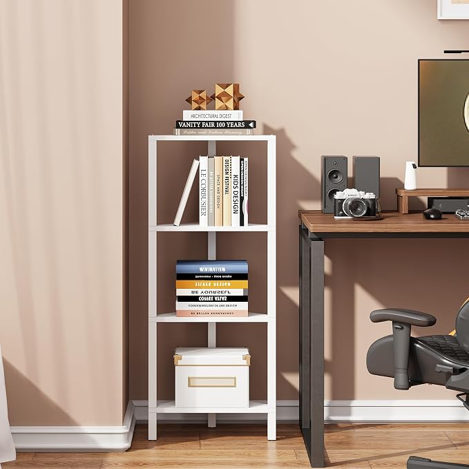 TUTOTAK Corner Shelf, 4-Tier Corner Bookshelf for Small Space, Narrow Display Corner Shelf Stand with Storage Rack, for Living Room, Bedroom, White BS05BW004 - Image 4