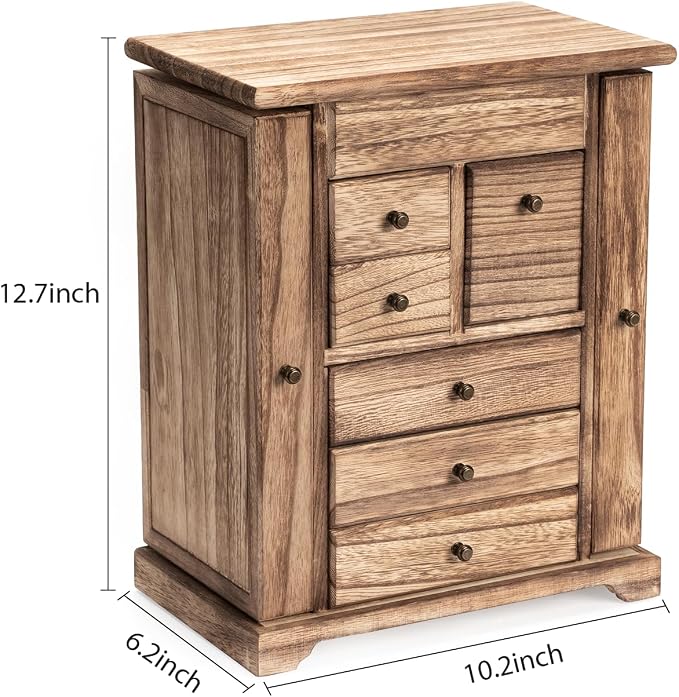 Jewelry Box for Women, Rustic Wooden Jewelry Boxes & Organizers with Mirror & Drawers,6 Layer Jewelry Organizer Box for Rings Earrings Necklaces Bracelets (Carbonized Black) - Image 8