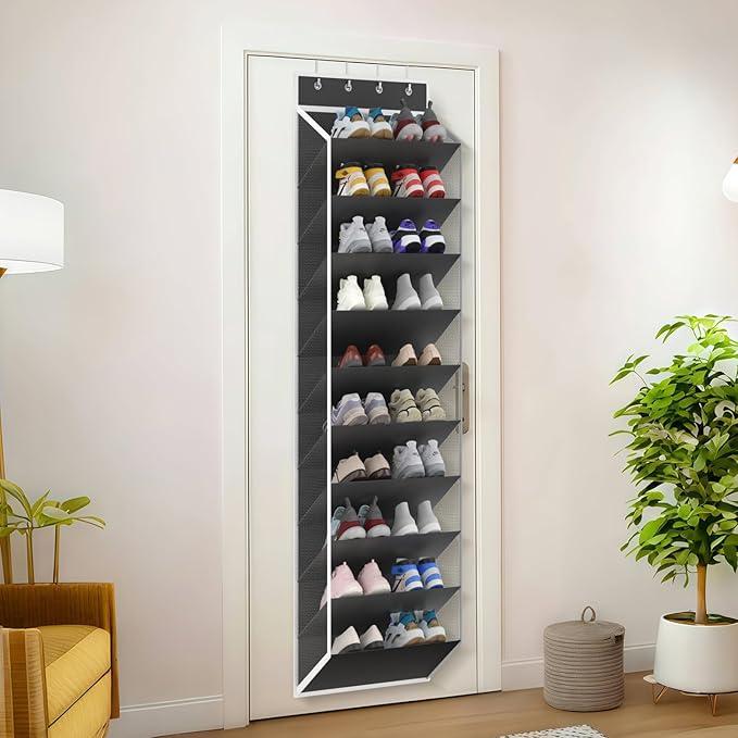 KEEPJOY 10 Tiers Mesh Over Door Shoe Organizer Storage, Hanging Shoe Holder for Door with Large Deep Pockets, Fit 20-30 Pairs Shoe Rack for Sneakers, Boots(Black) - Image 2