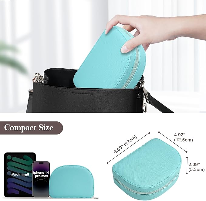 ProCase Travel Size Jewelry Box, Medium Portable Seashell-Shaped Jewelry Case, 2 Layer Jewelry Organizer in PU Leather for Women -Blue - Image 6