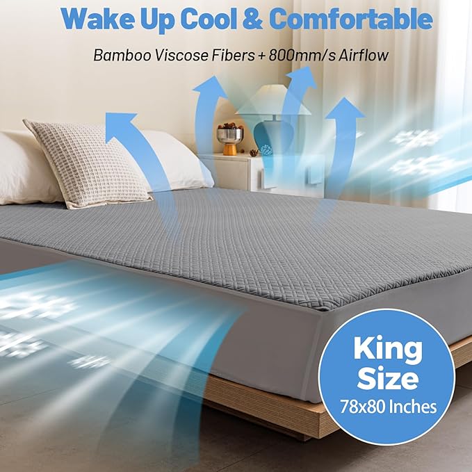 Premium Bamboo Mattress Protector – King Size, Waterproof, & Ultra Soft Breathable Noiseless Washable Bed Mattress Cover for Comfort & Protection MC03KING-LG