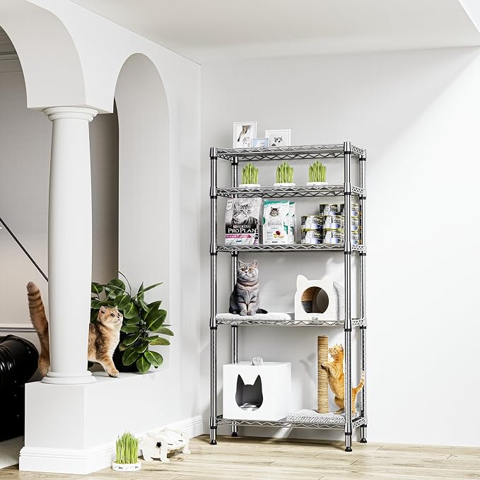 M MZG 1250 lbs 5 Tier Shelf Metal Storage Shelves Shelving Wire Rack Heavy Duty Closet Organizers for Garage Kitchen Bathroom Laundry Chrome 13.8" D x 29.5" W x 59.5" H - Image 2