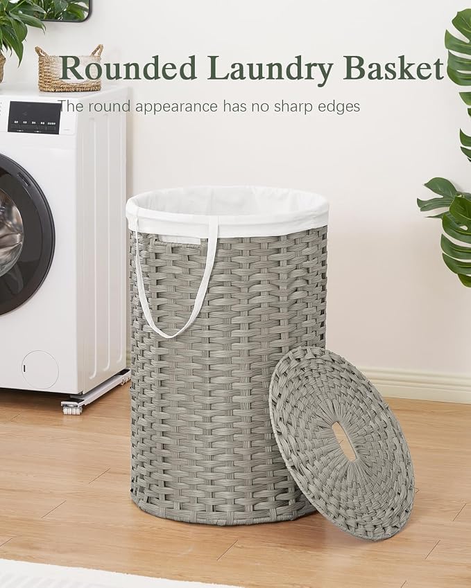 SETVSON Large Laundry Hamper Laundry Basket Round 34.3 Gal (130 L) Handwoven Wicker Laundry Baskets Rattan Laundry Basket with Laundry Bag Handles 2 Mesh Bags for Living Room Bedroom Gray - Image 2