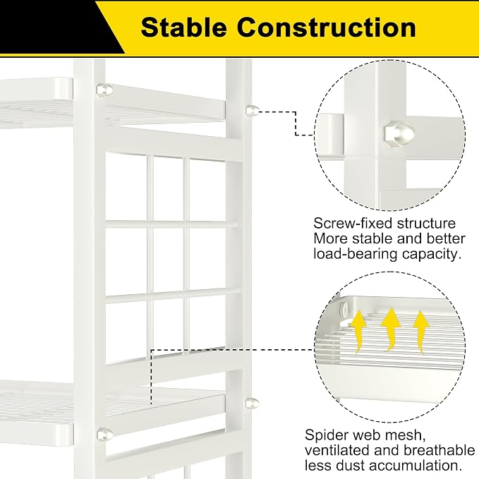 GIOTORENT 6-Wire Standing Storage Shelves, Metal Shelving Unit Pantry Rack for Laundry Kitchen Bathroom Organizer(White) - Image 5