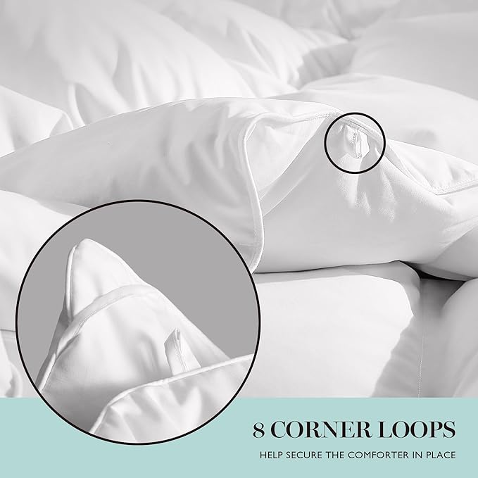 Martha Stewart Goose Feather Down Fiber Cotton Comforter Queen Size, Feather Duvet Insert Queen, Hotel Collection Hypoallergenic Comforter 58oz All Season Medium Warmth 90 x 90 Inch White