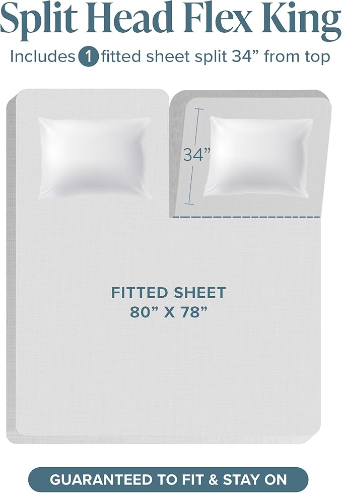Bare Home Split Head Flex King Sheet Set - 1800 Ultra-Soft Microfiber Bed Sheets - Double Brushed - Deep Pockets - Easy Fit - 4 Piece Set - Bedding Sheets & Pillowcases (Light Blue)