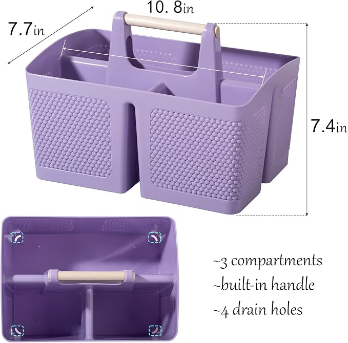 rejomiik Portable Shower Caddy Basket Plastic Cleaning Caddy Organizer Storage Tote with Handle for Bathroom, College, Dorm Room Essentials, Purple - Image 3