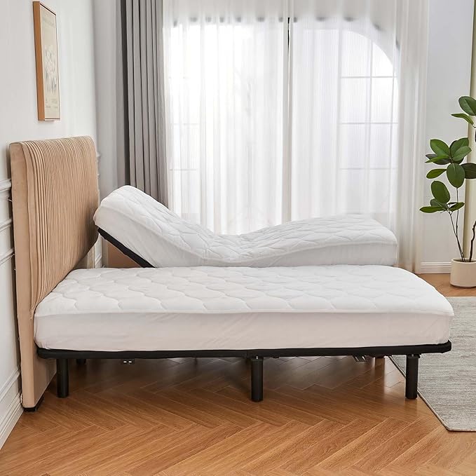 Kingnex Quilted Split California King Mattress Topper Pad for Adjustable Bed Breathable Fitted Fluffy Pillow Top Mattress Pad