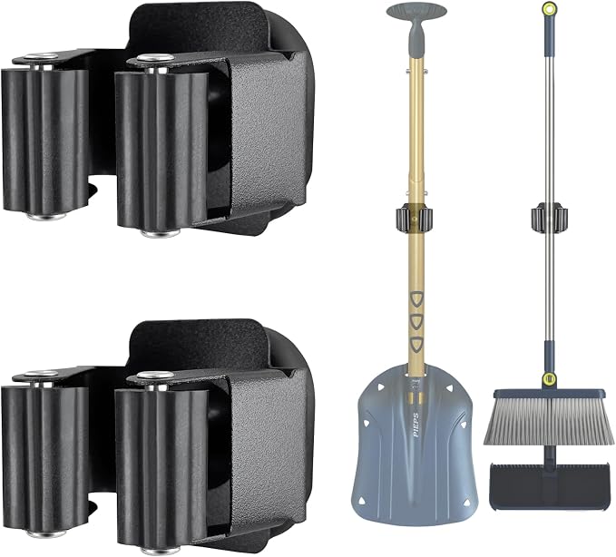 Upgraded Magnetic Broom and Mop Holder Wall Mount, Space-Saving Heavy Duty No Drill Over the Door Broom Gripper RV Camper Wall Organizer,Black,2 Pcs by MagitcSee