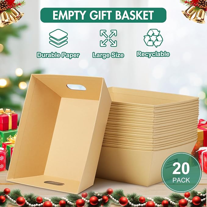 AFOROEOA 20PACK Baskets for Gifts Empty, 10x12”Thick Kraft Gift Basket with 20 Bows 20 Bags Empty Gift Baskets for Christmas, Valentine’s Day, Easter, Birthdays, Snacks, Farmers Market - Image 6