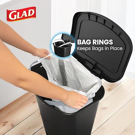 Glad 13 Gallon Trash Can | Plastic Kitchen Waste Bin with Odor Protection of Lid | Hands Free with Step On Foot Pedal and Garbage Bag Rings, Black - Image 5