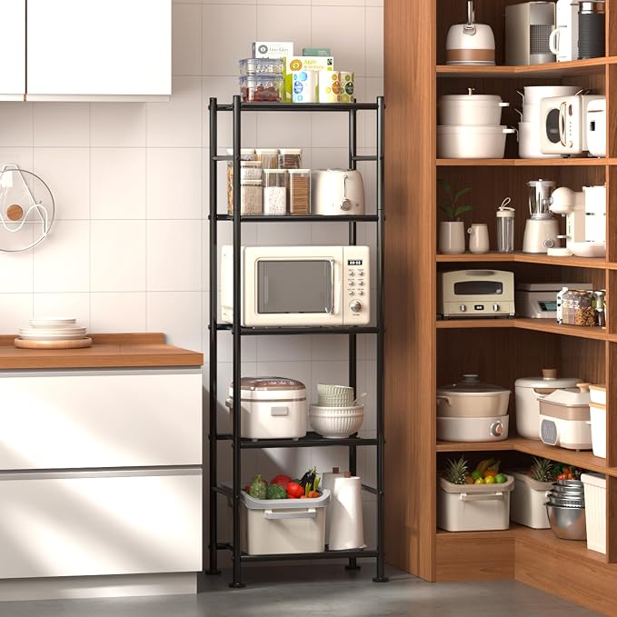 Sakugi Storage Shelves - Set of 2, 5-Tier Metal Shelf Organizer, Space-Saving Garage Shelving with Leveling Feet, Standing Shelves Organizer for Kitchen, Laundry, Pantry (18.4" x 12.6" x 57.4", Black) - Image 9