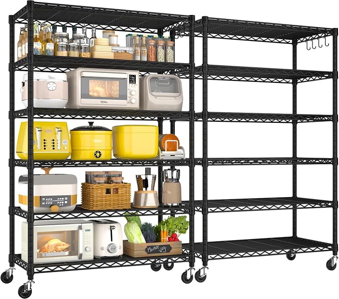PrimeZone 6 Tier Wire Shelving with Wheels 79''H 1500lbs Storage Shelves NSF Certified Heavy Duty Steel Metal Shelf Adjustable Rolling Rack Kitchen Garage Closet Pantry Laundry 79''HX36''WX16''D 2Pcs by PrimeZone
