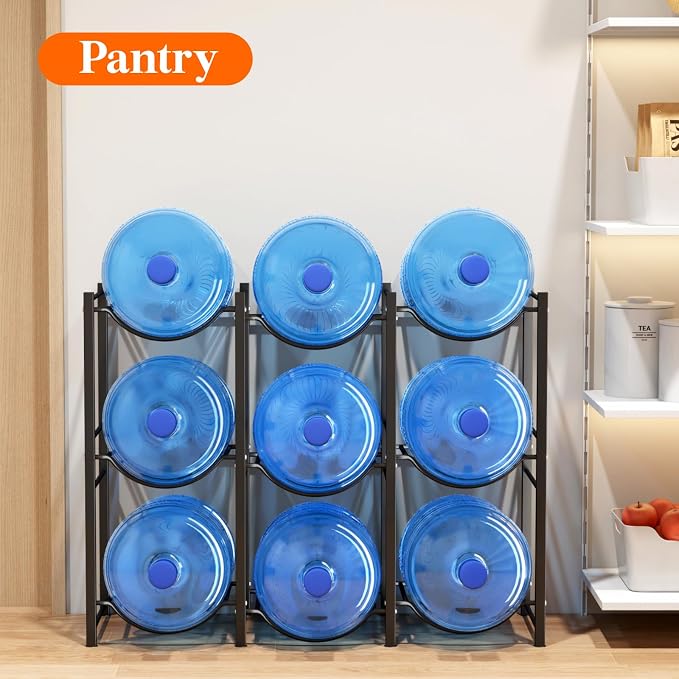 Lifewit 5 Gallon Water Jug Holder, 3 Tier Water Bottle Stand, 9 Slots Heavy Duty Water Dispenser Rack for Gallon Jugs, 375 lb/170 kg Capacity Detachable Water Jug Shelf Organizer for Home/Office Black - Image 7