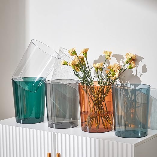 Anyoifax Small Trash Can Plastic Wastebasket 1.5 Gallon Round Garbage Container Bin for Bathroom, Bedroom, Kitchen, College Dorm, Office, Craft Room - Clear & Grey - Image 2