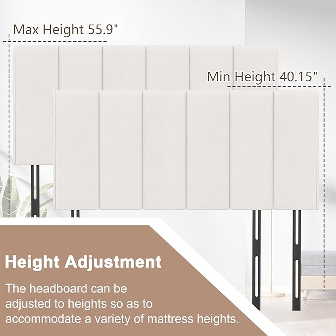 HAOBO Home Upholstered Headboard Foldable King Size Headboards Eastern King/California King Faux Leather Panel with Height Adjustments-White