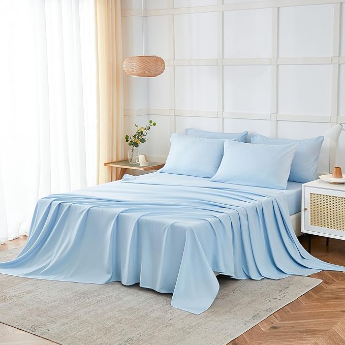 ILAVANDE King Size 6 Piece Bed Sheets Set, Baby Blue - 1800 Series Microfiber, Deep Pockets, Wrinkle & Fade Resistant, 5-Star Hotel Sleeping Experience