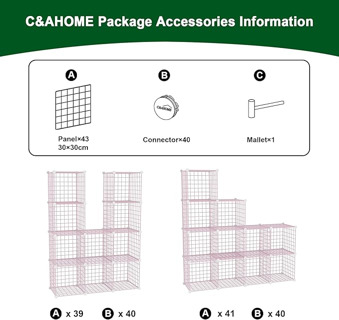 C&AHOME Wire Cube Storage, 12 - Cube Organizer Metal C Grids, Modular Shelves Units, Closet Organizer, Ideal for Home, Office, Living Room, 36.6”L x 12.4”W 48.4”H, Pink UWCS3012P - Image 7