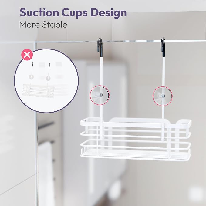 SWTYMIKI Shower Caddy Hanging Organizer - Over the Door Shower Caddy with 6 Hooks, 2 Installation Ways, Stainless Steel Rustproof Bathroom Organizer, White - Image 6