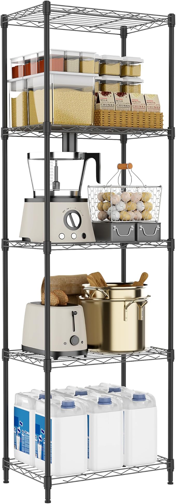 M MZG 5 Tiers Shelf Metal Storage Shelves Wire Rack Closet Organizers with Wheel for Garage Kitchen Bathroom Laundry Black 11.8" D x 17.7" W x 55" H by MEIGAOPLASTICANDMETALHKCOLIMITED