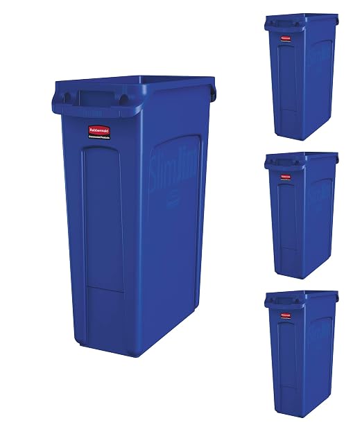 Rubbermaid Commercial Products Slim Jim Trash/Garbage Can with Venting Channels, 23-Gallon, Blue, for Kitchen/Office/Workspace, Pack of 4 by RubbermaidCommercialProducts