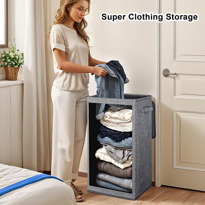 Odonata 75L Slim Laundry Hamper with Lid,Large Foldable Laundry Basket with Removable Bag and Handles Tall Collapsible Dirty Clothes Basket Great for Bedroom, Bathroom, Dorm, College,RV. (Grey, 75L) - Image 3
