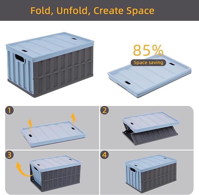 Citylife 64L Collapsible Storage Bins with Lids Plastic Storage Containers for Organizing Stackable Storage Box Large Heavy Duty Utility Crates, 2 Packs - Image 4