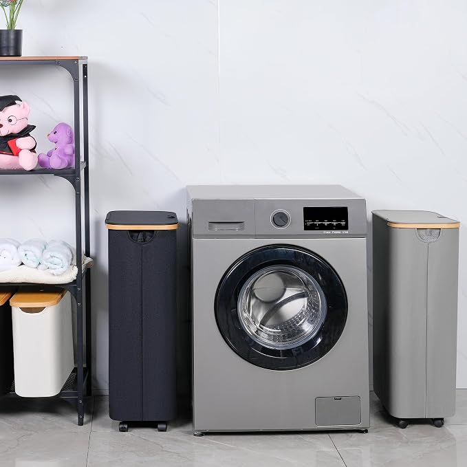 iEGrow 75L Slim Laundry Hamper with Wheels,Clothes Hamper for Laundry,Laundry Basket with Lid & Inner Bag,for Laundry Room, Bedroom, Dormitory Organization,Black - Image 4