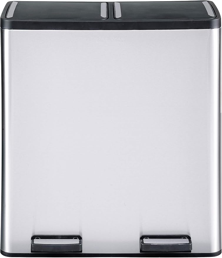 Step N' Sort The 18.5 Gallon Extra Large Capacity, Soft-Step, Dual Trash and Recycling Bin with Removable Inner Bins, Silver - Image 7