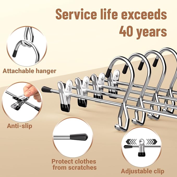 Pants Hangers Space Saving,Stackable Skirt Hangers with Clips, Hanging Closet Organizer and Storage,Clothes Hangers, College Dorm Essentials Apartment Essentials- 24 Pack - Image 7
