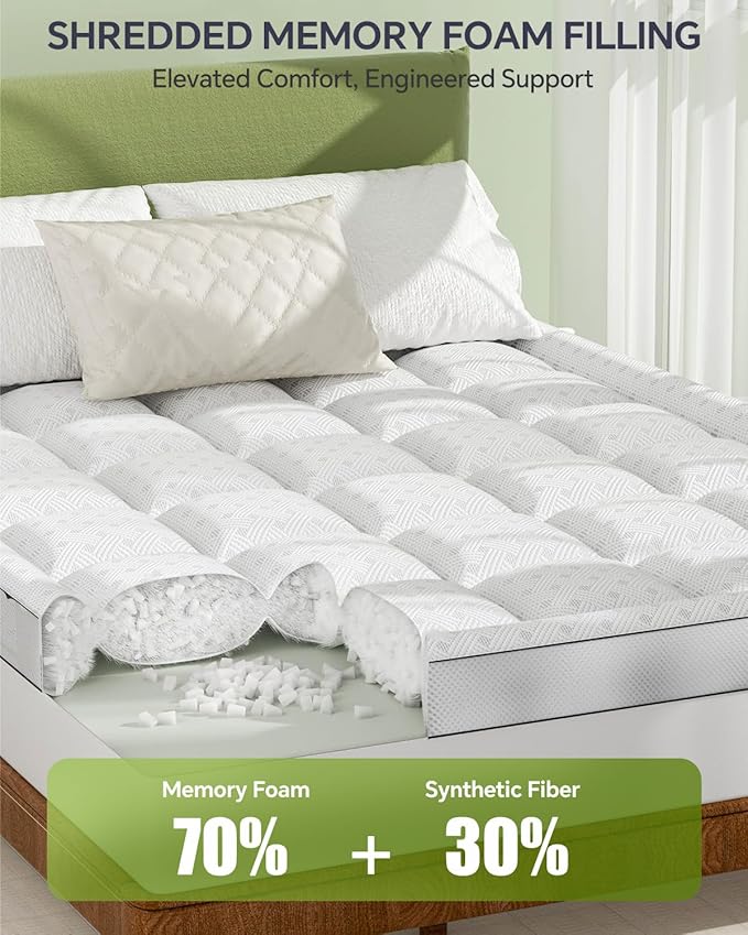 Twin XL College Dorm Room Essentials 3 Inch Mattress Topper Twin XL,Pillow Top Mattress Topper Memory Foam with Bamboo Rayon Cover,Cooling Breathable Mesh Side Mattress Pad,21" Deep Pocket