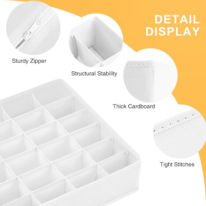 Sock Organizer 4 Pack, 24 Cell Foldable Underwear & Sock Storage, Drawer Organizer for Ties, Belts. (White) - Image 6