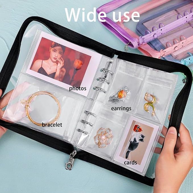 HSLFUAI Transparent Jewelry Storage Book Travel Jewelry Organizer Transparent Jewelry Book Organizer for Necklace Bracelet Ring Holder Jewelry Organizer Book with Small Clear Pouch - Yellow - Image 5