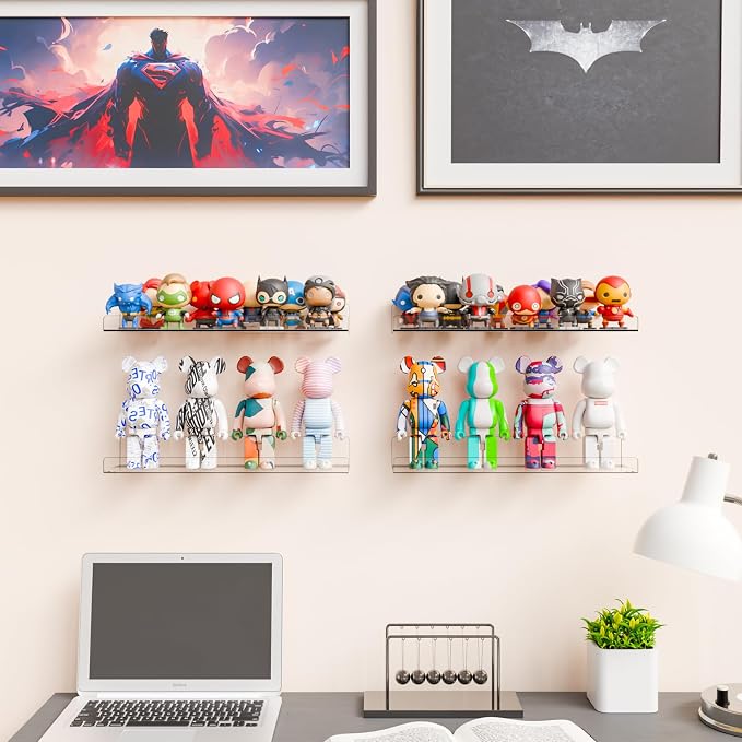 Yieach 2 Pack 15" Acrylic Shelves for Wall,Bathroom,Bedroom - with Adhesive - No Drilling Clear Floating Shelves for Funko Pop,Lego,Action Figures,Nail Polish,Perfume Shelf and Wall Storage & Display - Image 8