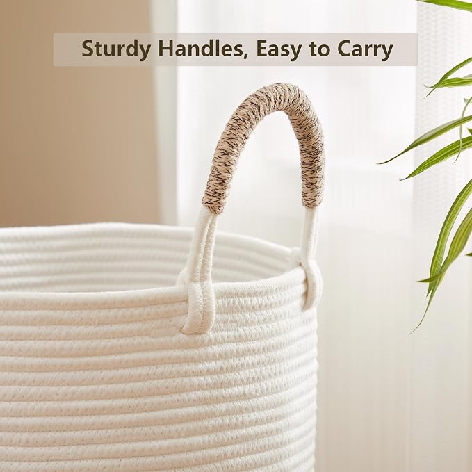 80L Extra Large Laundry Hamper Basket Tall Woven Rope Clothes Hamper Blanket Basket for Living Room Bathroom Bedroom Brown 16"L x 16"W x 22"H - Image 7