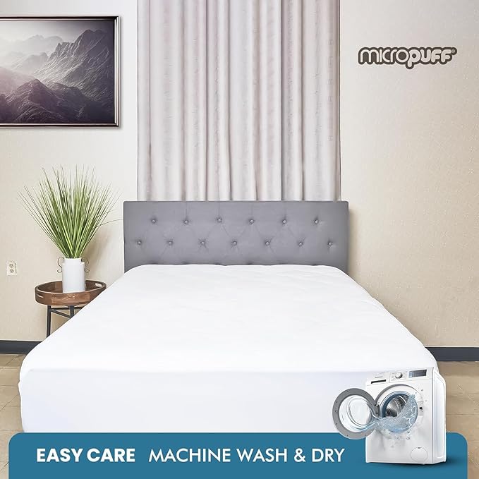 Micropuff Fitted Mattress Pad - Full Size (54" x 75") Mattress Pad - Soft and Comfortable Fitted Mattress Protector - Mattress Cover Stretches 12 to 15 Inches Deep - Easy to Wash