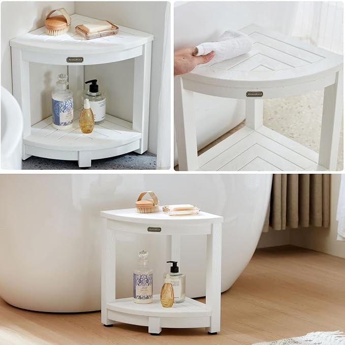 KaimuBench Corner Shower Stool for Inside Shower Waterproof, Poly Lumber Bathroom Shower Corner Bench Seat, Plastic Shower Chair Seat, Shower Shaving Foot Rest with Adjustable Feet, Non-Slip, White - Image 7