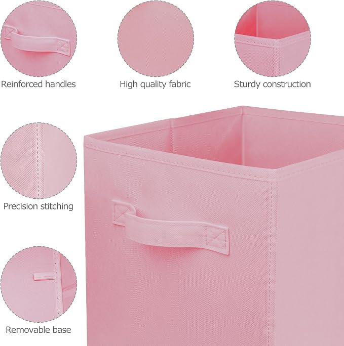 2 Pcs Storage Cubes, 10.5 Inch Collapsible Storage Bins, Fabric Foldable Bins for Organization, Durable Storage Bins for Closet, Shelves, Offices (Pink) - Image 6