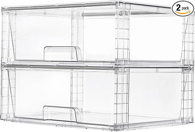 Vtopmart 2 Pack Large Stackable Storage Drawers,Easily Assemble Clear Acrylic Bathroom Closet Undersink Organizers,Plastic Storage Bins for Cabinet,Kitchen Pantry,Medicine Organization by Vtopmart