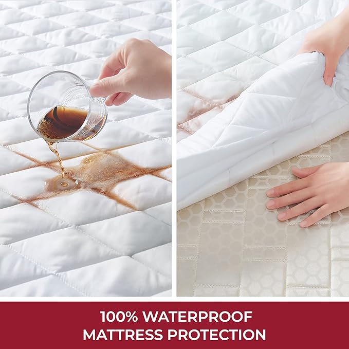 Mellanni Waterproof Mattress Pad - Breathable Bed Protector with 21" Deep Pocket - Ultra-Soft Cover - Highly Absorbent Twin Mattress Topper - Non-Slip Shield (Cal King, 21" Deep)