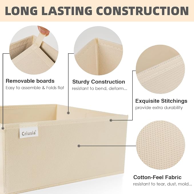 Criusia Drawer Organizer Clothes, 8 Pack Underwear Drawer Organizer, Foldable Cloth Storage Box Closet Organizers and Storage for Clothes, Socks, Scarves, Ties (Beige) - Image 8