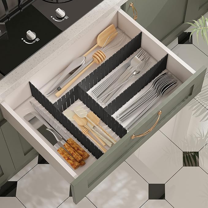 ALBAD Plastic Drawer Dividers Adjustable Drawer Organizer Dividers Separator for Tidying Clutter/Cutlery/Underwear/Socks/Clothes/Dresses/Boxes/Bins in Kitchen Bathroom Bedroom Office (8) - Image 4