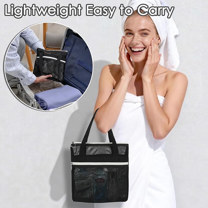 GYEUKHAM Mesh Shower Caddy Portable Shower Bag for Travel, Gym, Camping – Quick-Dry Hanging Toiletry Organizer with Zipper Pockets for Bathroom Essentials,Black - Image 5