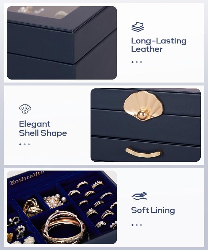 Enthralite Jewelry Box with 1 Drawers: Display Organizer for Earrings Necklaces - Gifts for Girls Women (Dark Blue) - Image 4
