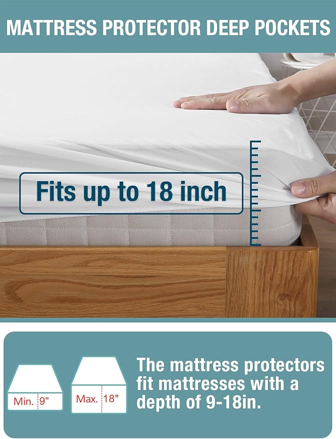 Bedecor King Mattress Protector - Waterproof Fitted Leak Proof Cotton Terry Cover, Washable and Breathable for Adults, Kids, and Pets, Fits 9-18 Inch Deep