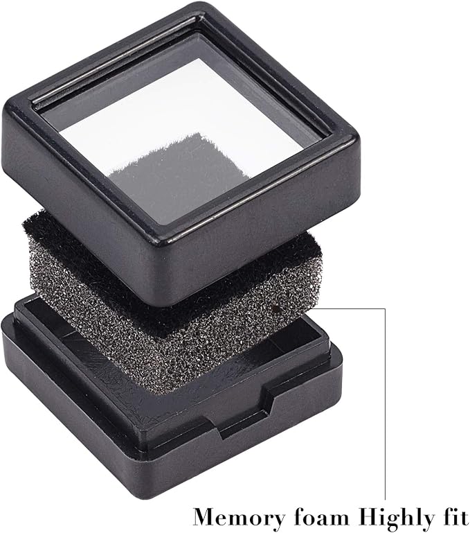 BENECREAT 36PCS Black Gemstone Display Box Mini Square Acrylic Jewelry Box Container(1.2x1.2x0.6) with Clear Top Lids and Sponge for Gems,Jewelry Packing - Image 4