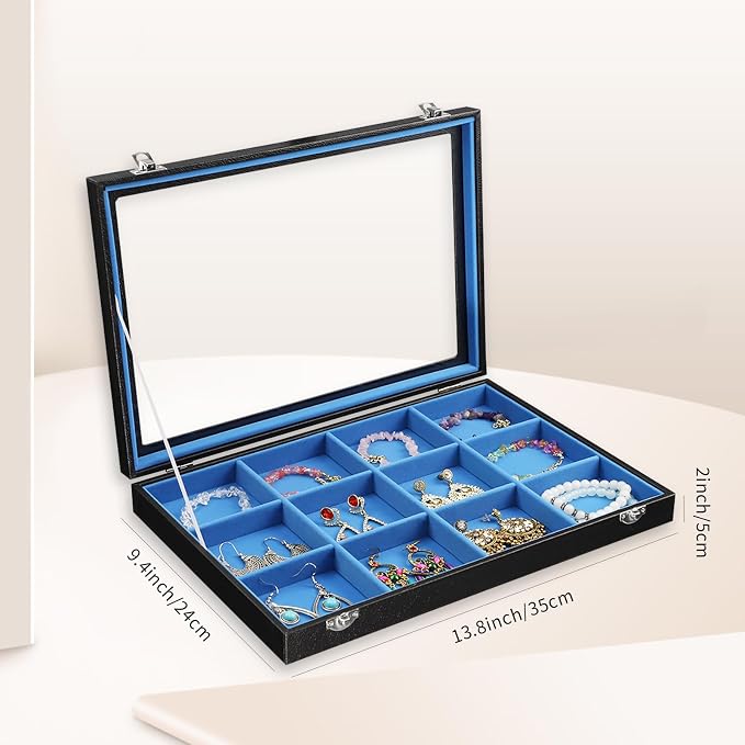 Stratalife Jewelry Organizer Bracelet Earring Holder Organizer Jewelry Drawer Storage Anti Tarnish Bangle Ring Holder Box for Women 12 Grid (Blue Black) - Image 4