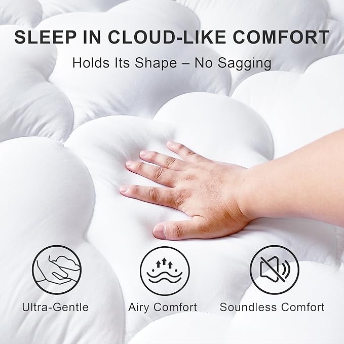 2 Inch Mattress Topper Queen Size Breathable Filled Soft Fluffy Supportive for Back Pain Relief, Bed Mattress Pad Pillow Topper with Extra Thick Padded Protector for 8"-21" Deep Pocket