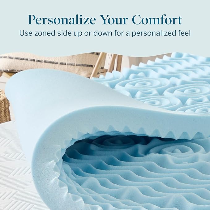 LUCID 3 Inch Gel Memory Foam Mattress Topper, King size – 5 Zones – Cooling Gel Infusion – CertiPur Certified Foam